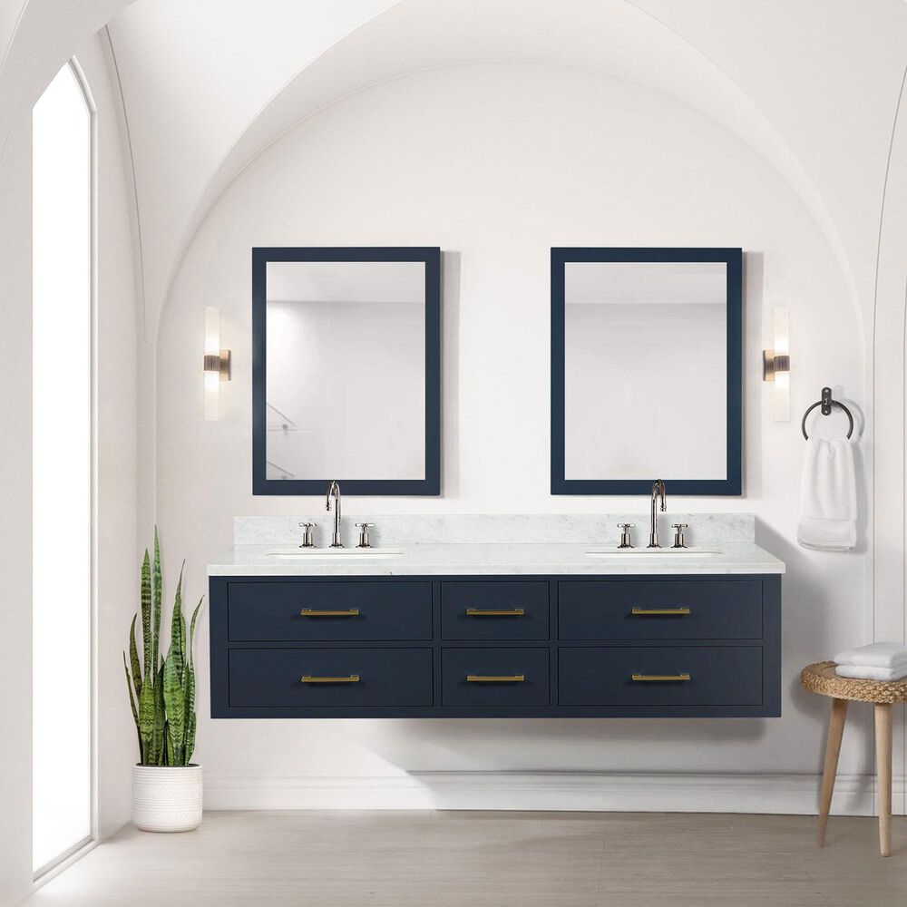 Lexora Home Castor 72&quot; Double Bathroom Vanity in White with 2 cm White Carrara Marble Top and Rectangular Sinks, , large