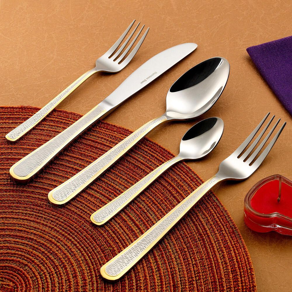 Gifts Plus 20-Piece Cetara Flatware Set with Gold Trimmed in Stainless Steel, , large
