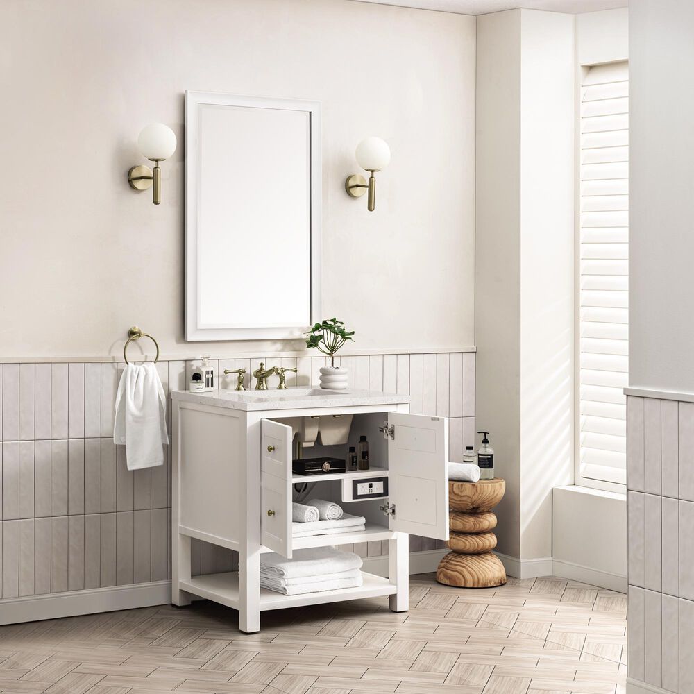James Martin Vanities Breckenridge 30&quot; Single Bathroom Vanity in Bright White with 3 cm Lime Delight Quartz Top and Rectangular Sink, , large