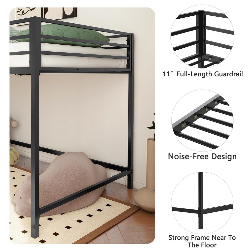 Hearth and Haven Adam Twin Loft Bunk Bed in Black, , large
