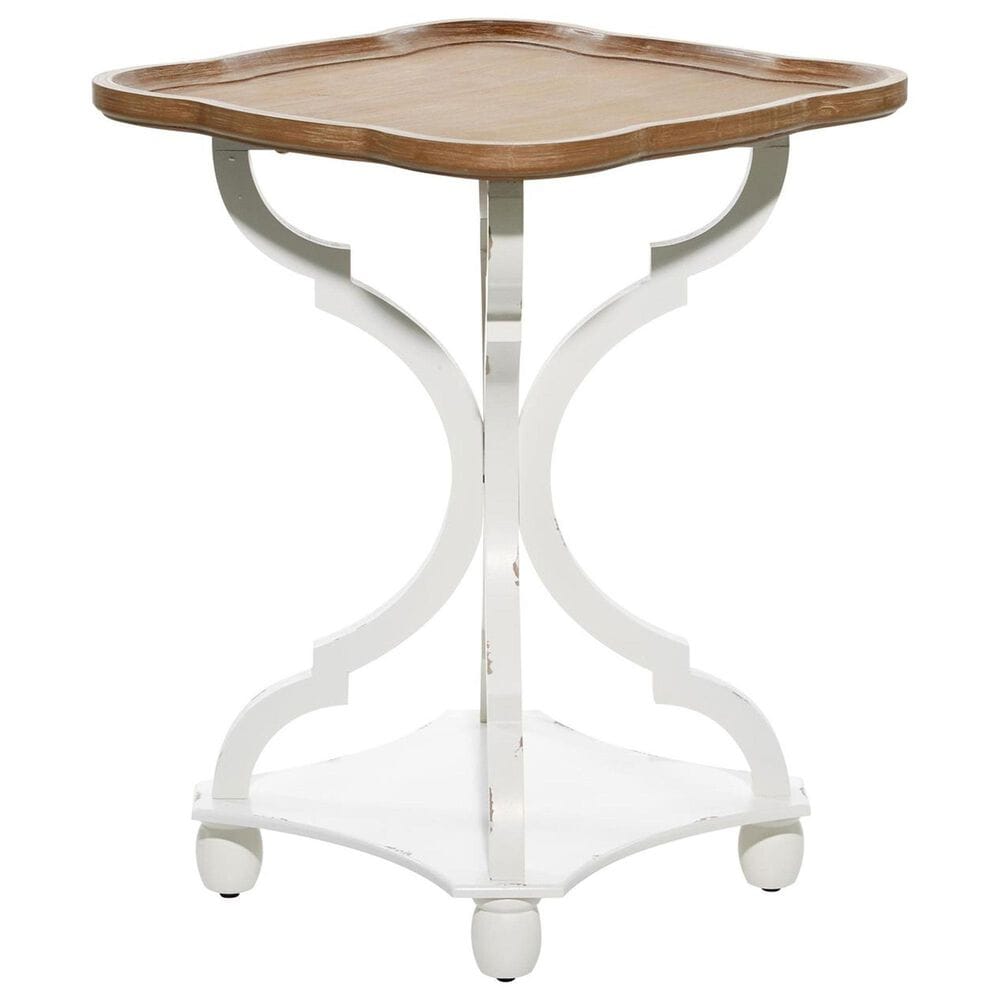 Maple and Jade Accent End Table with Wood Top in Distressed Brown and White, , large