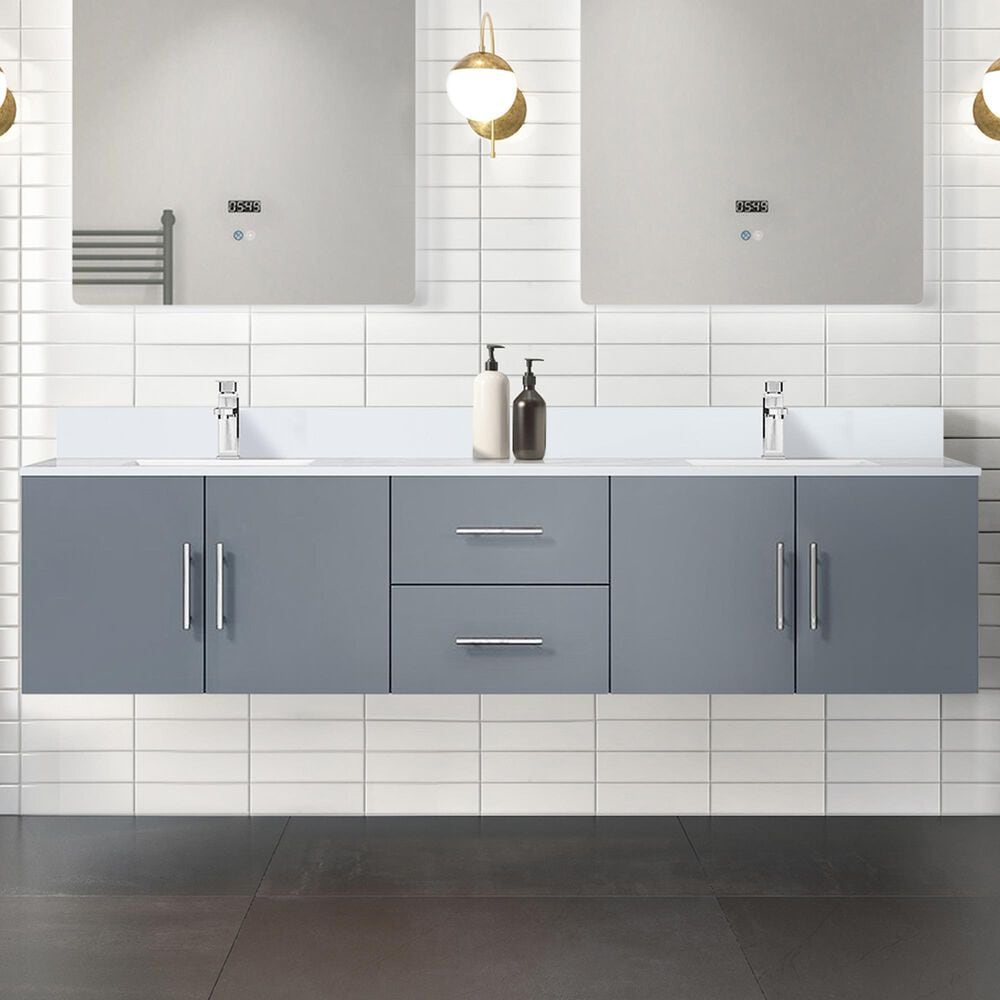 Lexora Home Geneva 80&quot; Double Bathroom Vanity in Dark Grey with 2 cm White Quartz Top and Rectangular Sinks, , large