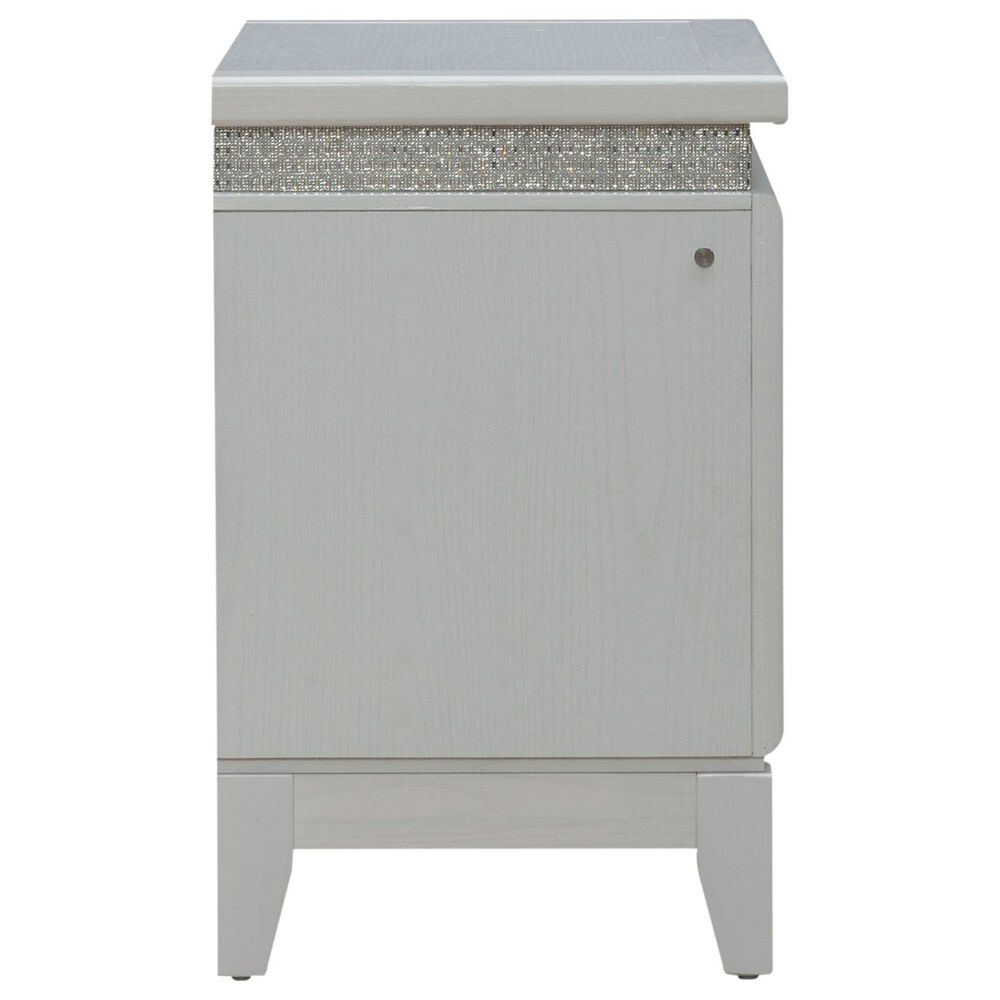 Belle Furnishings Reflections Queen Upholstered Bed with Two Nightstands in Pearl White and Rhinestone, , large