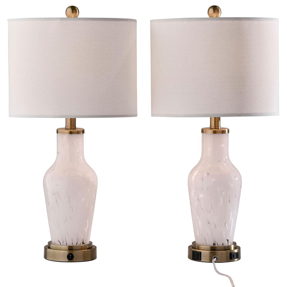 Adesso Grady Table Lamps with USB in Antique Brass and White (Set of 2), , large
