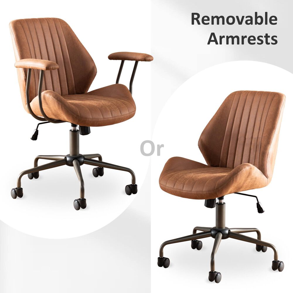 HOMLUX Mid Back Ergonomic Office Chair with Suede Leather in Brown, , large