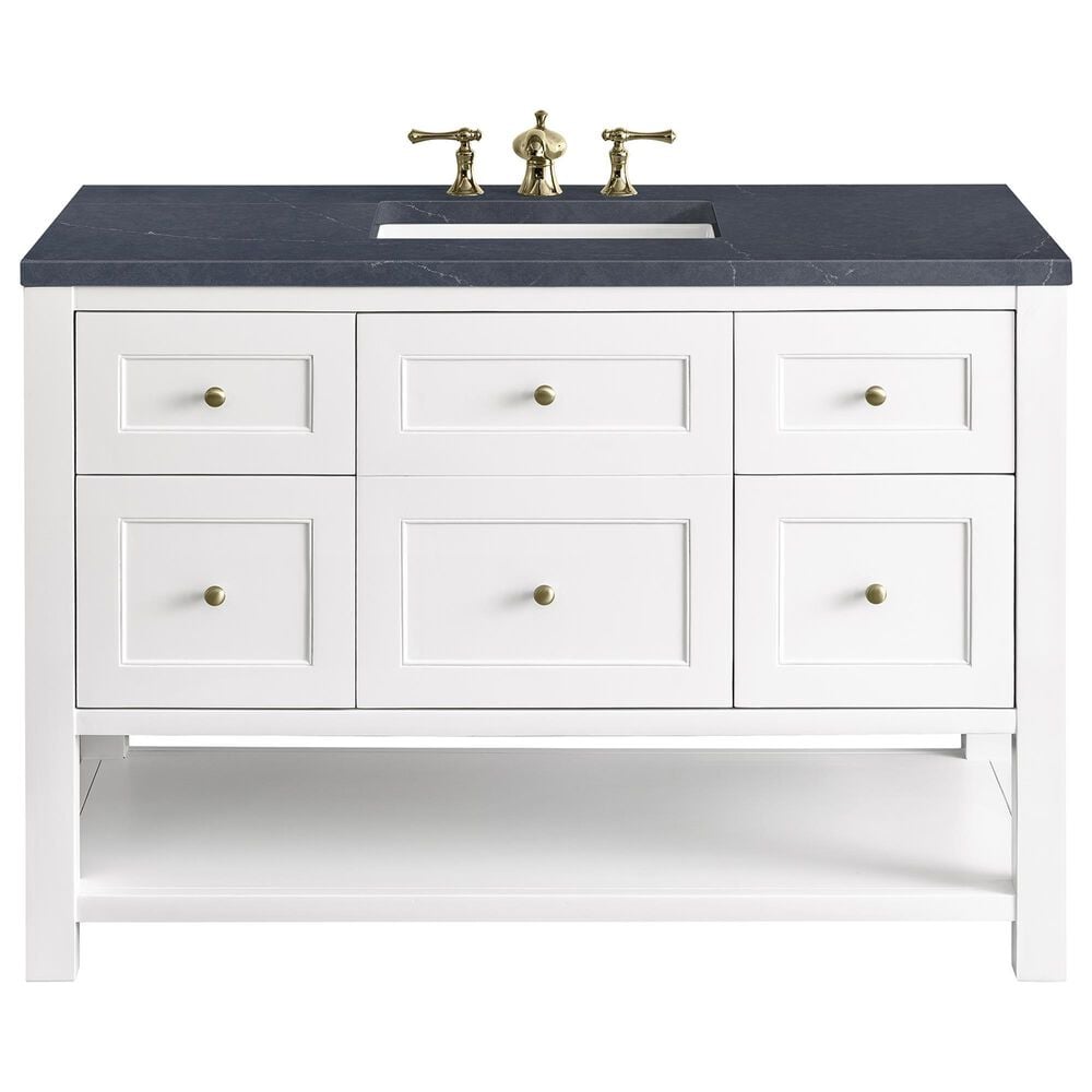 James Martin Breckenridge 48" Single Bathroom Vanity in Bright White with 3 cm Charcoal Soapstone Quartz Top and Rectangular Sink, , large
