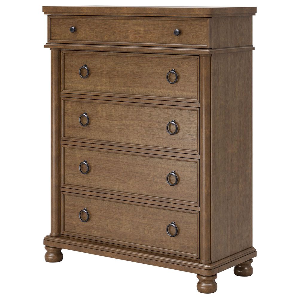 Ashley Rowlenstown King Panel Bed with Dresser, Chest, and Two Nightstands in Brown, , large