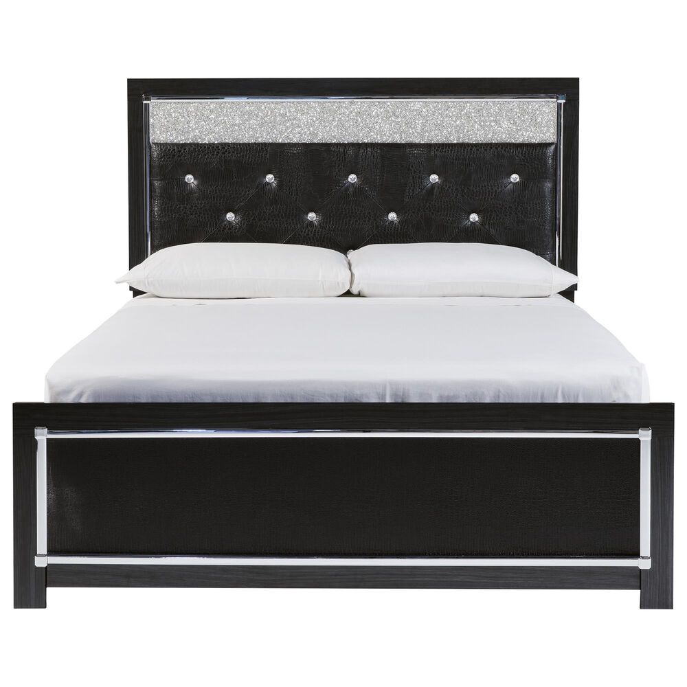 Ashley Kaydell 4-Piece Queen Upholstered Bed Set in Black and Dark Gray, , large