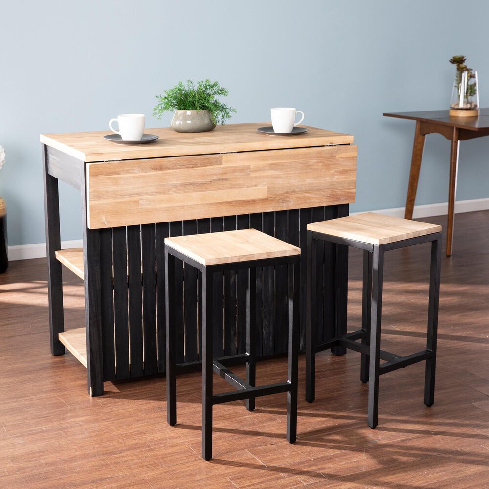 Southern Enterprises Berinsly 3-Piece Expandable Freestanding Kitchen Island Set in Black and Natural, , large