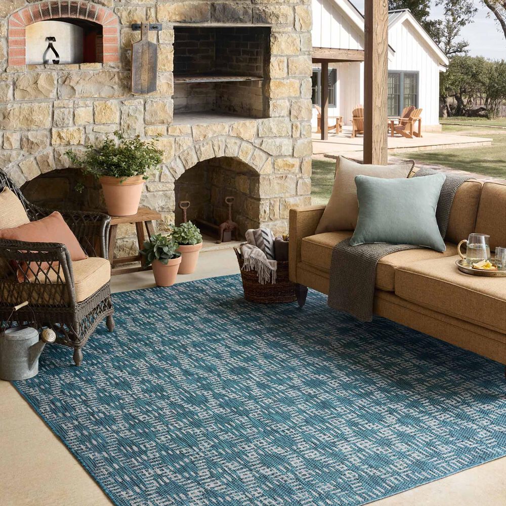 Loloi Easton Fog and Teal 4&#39; x 6&#39; Indoor/Outdoor Area Rug, , large