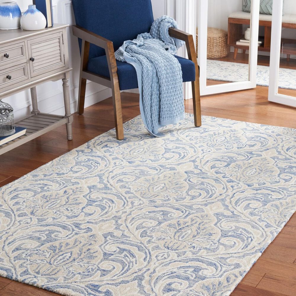 Safavieh Micro-Loop MLP532M 6&#39; x 9&#39; Blue and Ivory Area Rug, , large