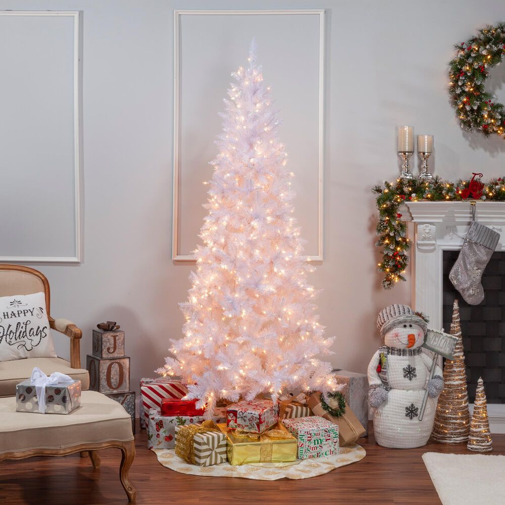 The Gerson Company 7.5&#39; Pre-Lit Tinsel Artificial Christmas Tree in White, , large
