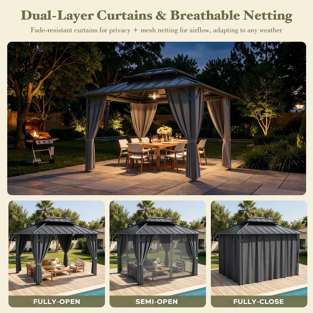 HOMLUX 10' x 12' Patio Hardtop Gazebo with Aluminum Posts in Dark Gray, , large