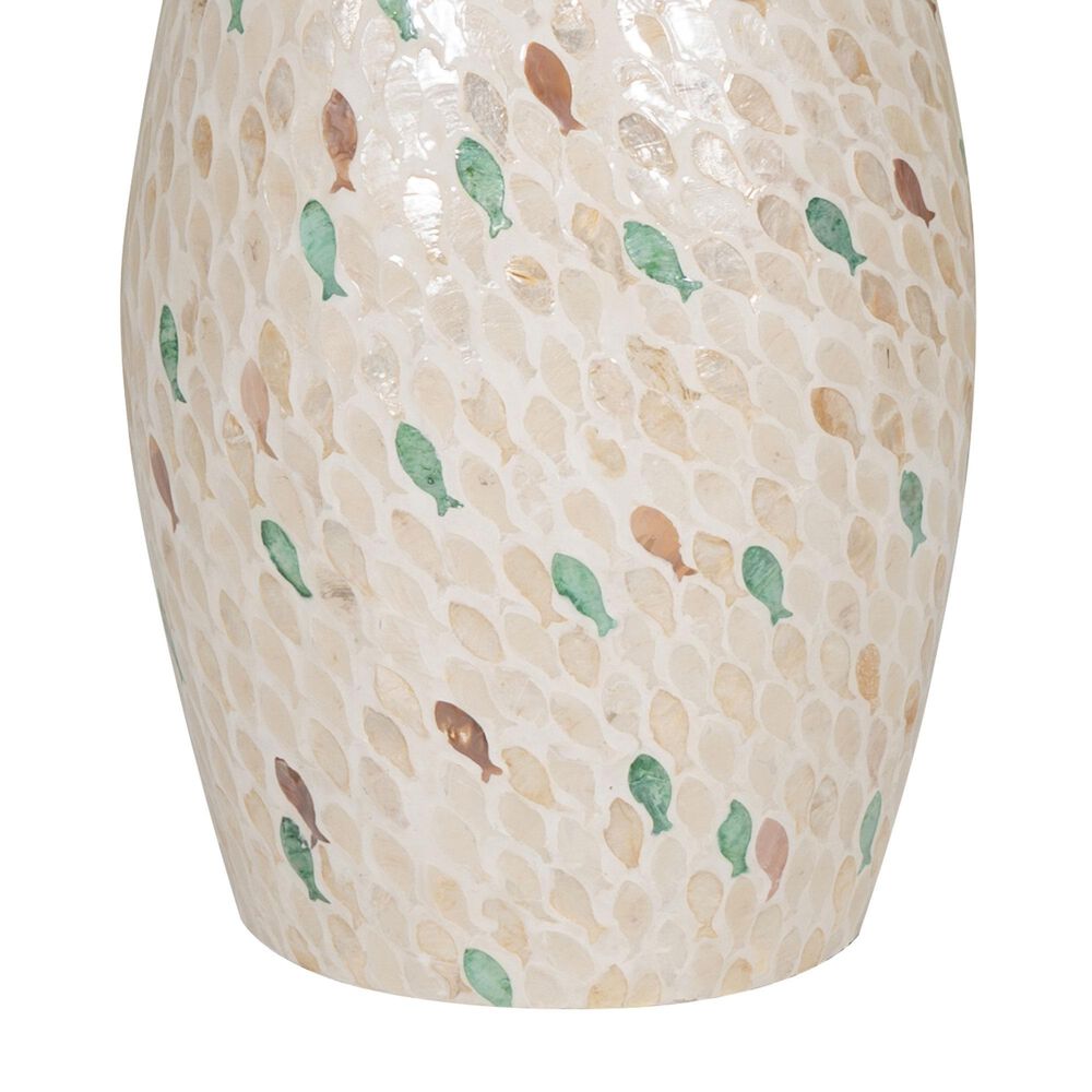 Linon Home Decor Pattison Drum End Table with Finish Pattern in Ivory, , large