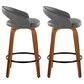 LumiSource Grotto Swivel Counter Stool with Grey Faux Leather Upholstery in Walnut Wood and Black (Set of 2), , large