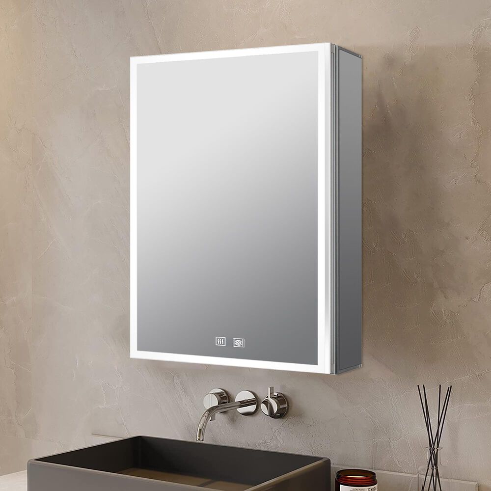 Lexora Home Mesa 20" x 28" LED Mirror Medicine Cabinet with Defogger in Aluminium, , large