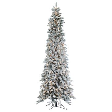 The Gerson Company 9" Pre-Lit Artificial Narrowed Flocked Pencil Pine with White Lights in Green, , large