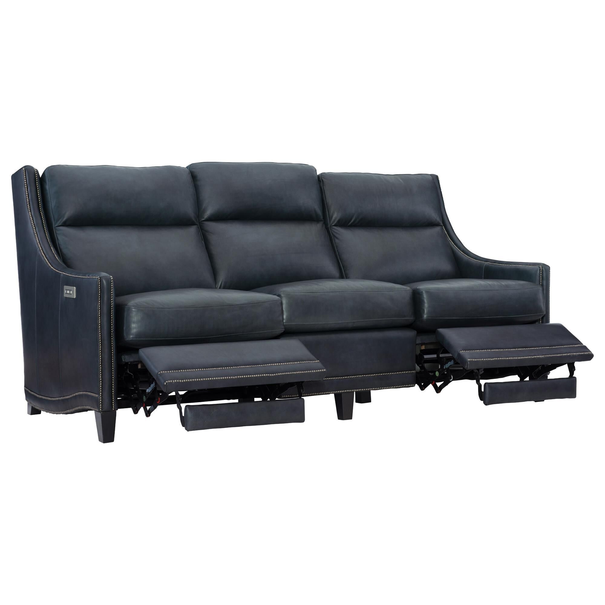 Bernhardt Richmond Leather Power Motion Sofa in Blue Gray NFM