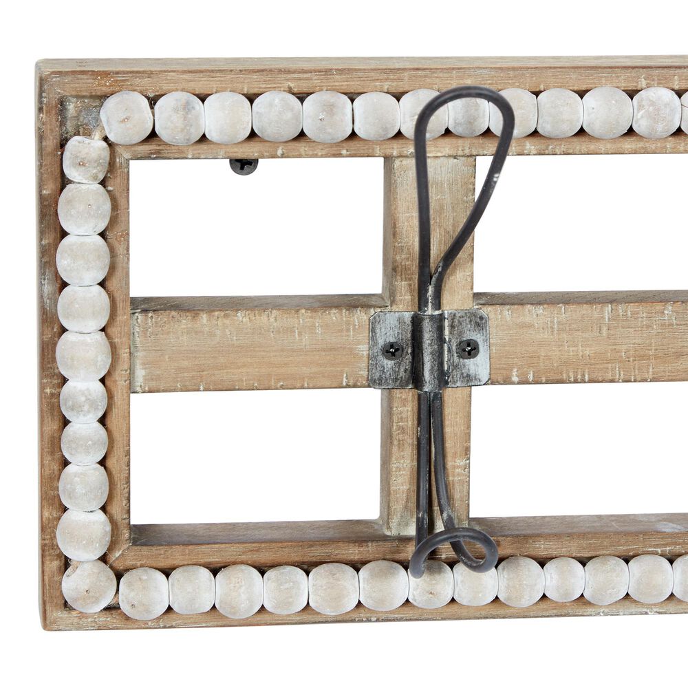 Maple and Jade 26&quot; x 7&quot; Wall Hook in Distressed White and Natural Brown, , large
