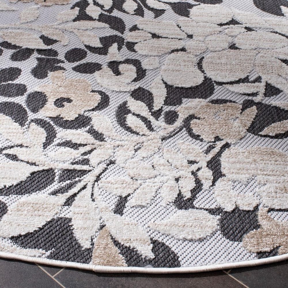 Safavieh Cabana CBN672A 6&#39;7&quot; Round Ivory and Charcoal Indoor/Outdoor Area Performance Rug, , large
