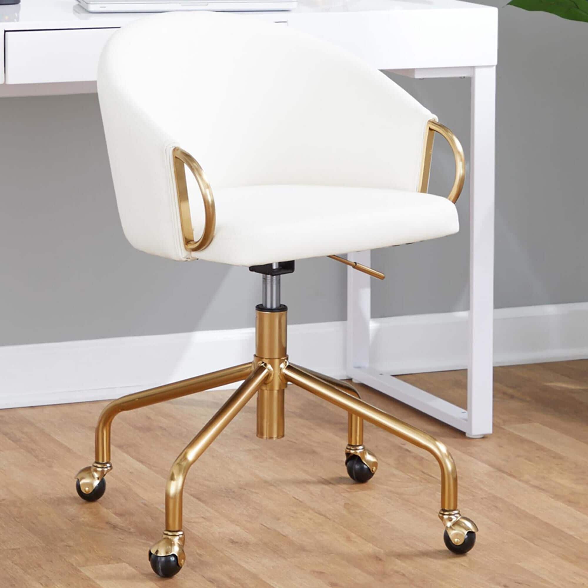 Lumisource Claire Task Chair with White Cushion in Gold