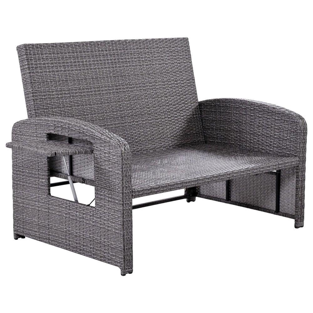 HOMLUX Wicker Rattan Double Chaise Lounge in White, , large