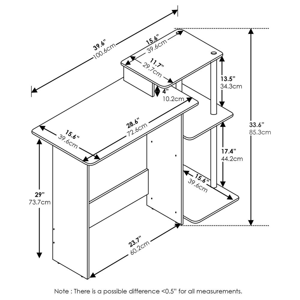 HOMLUX 40" Computer Desk with Open Side Shelves in Sonoma Oak and White, , large