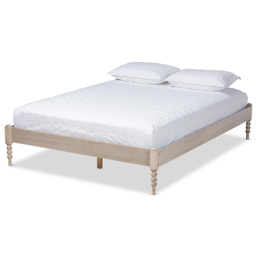 Baxton Studio Cielle Queen Platform Bed Frame in Antique White, , large
