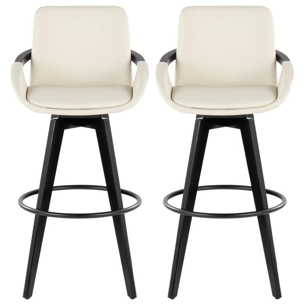 LumiSource Cosmo 30" Swivel Barstool with Cream Upholstery in Black (Set of 2), , large