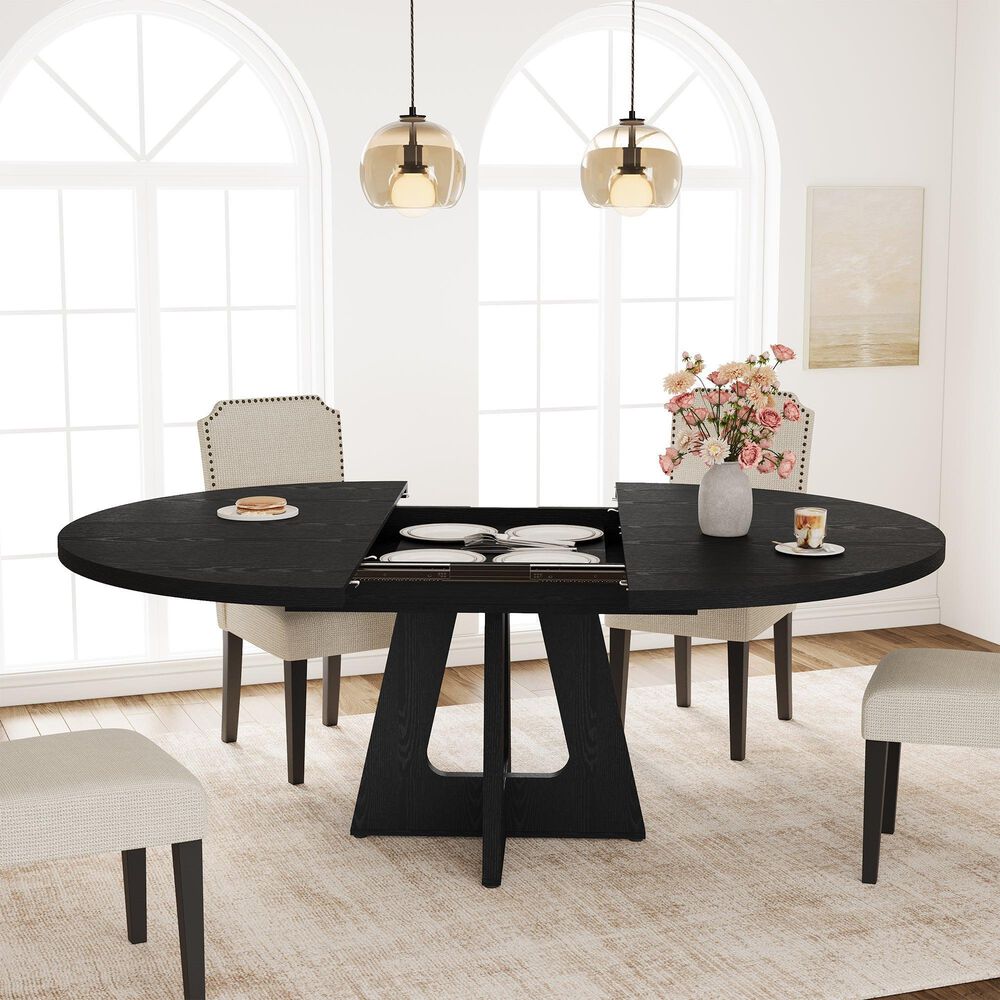 GARVEE 47" Round Dining Table with Extendable and Durable Metal Frame in Embossed Black - Table Only, , large