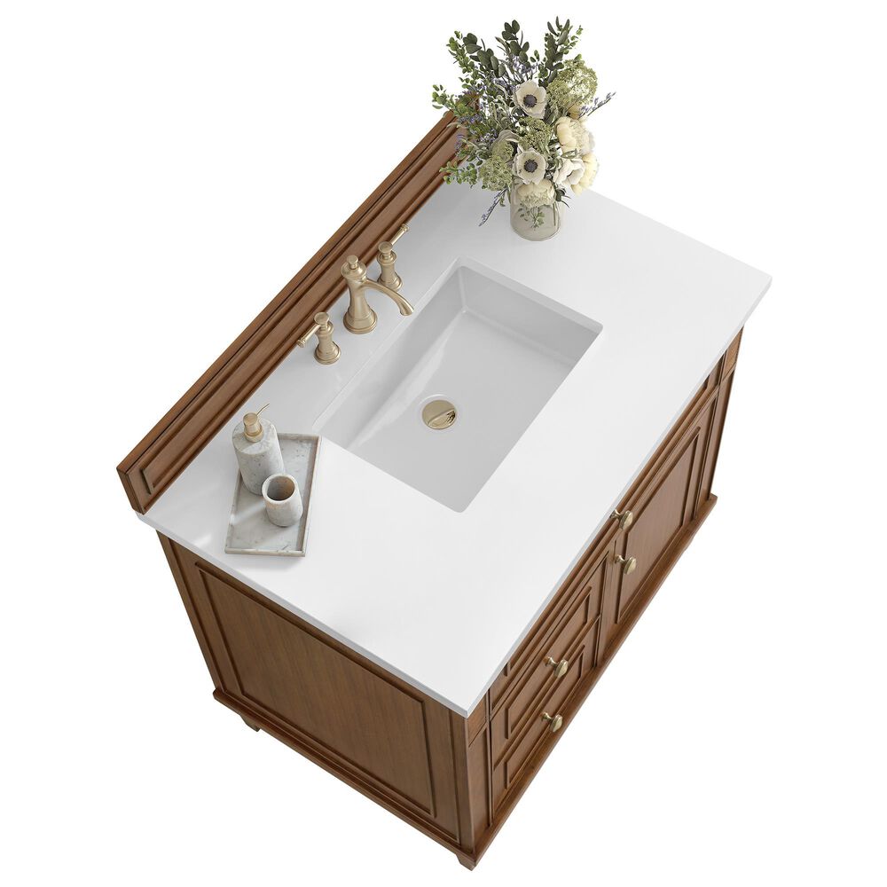 James Martin Vanities Lorelai 36&quot; Single Vanity in Mid-Century Walnut with 3 CM White Zeus Quartz Top, , large