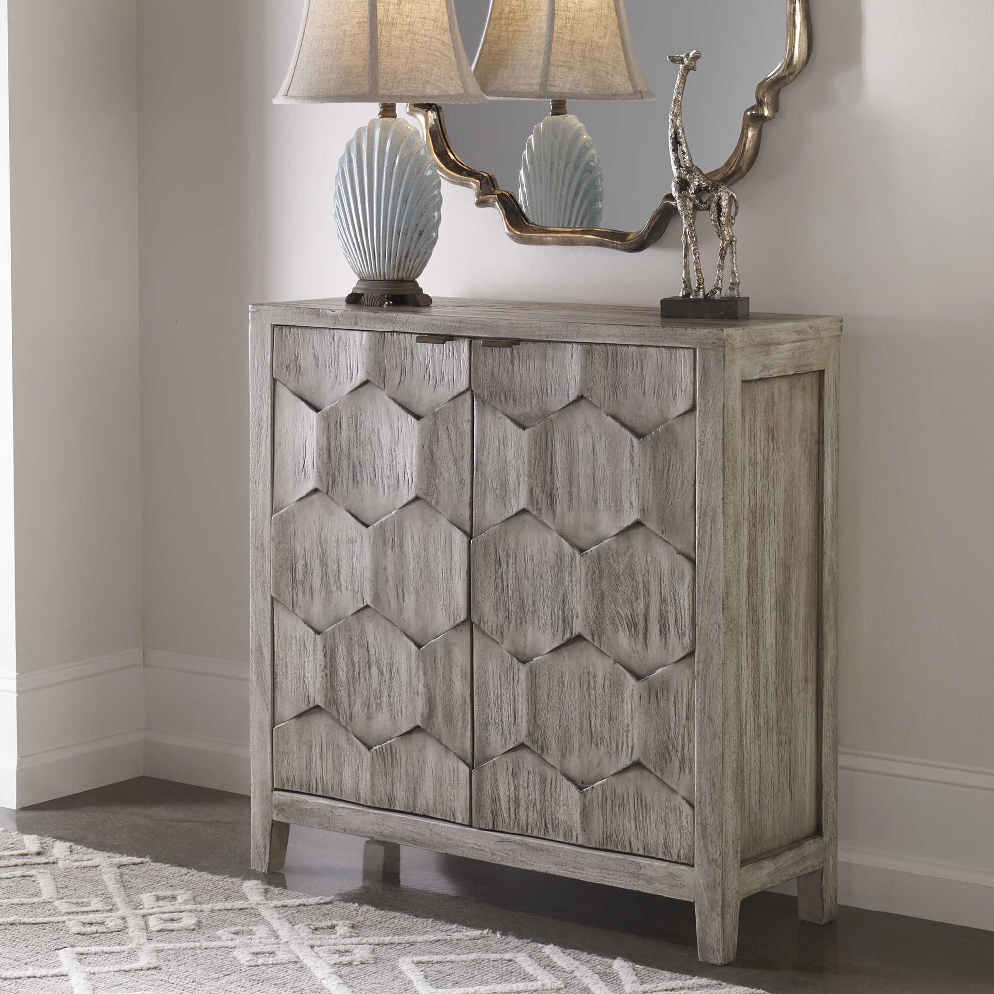 Uttermost Catori Console Cabinet In Distressed Light Grey NFM