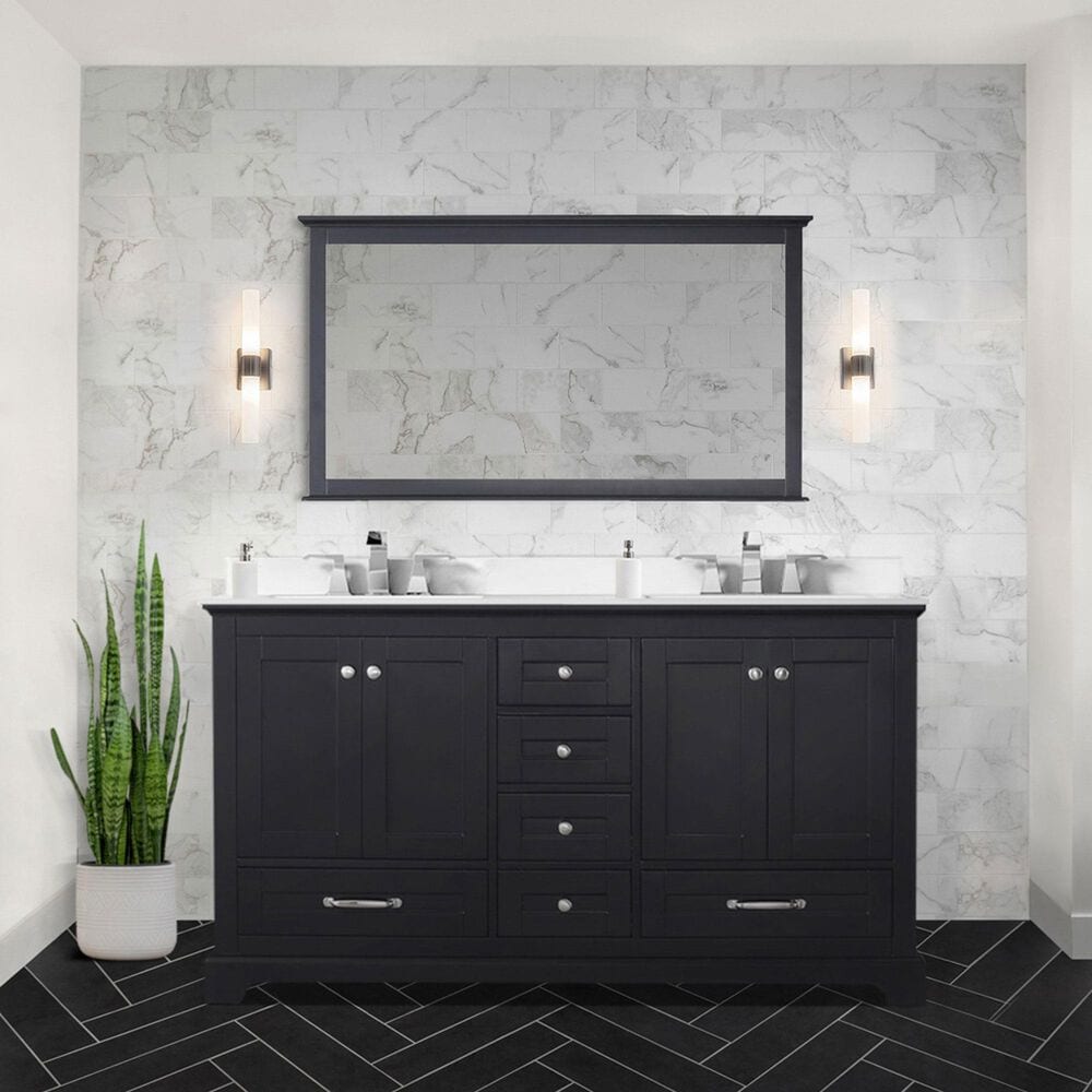Lexora Home Dukes 60&quot; Double Bathroom Vanity in Espresso with 2 cm White Quartz Top and Rectangular Sinks, , large