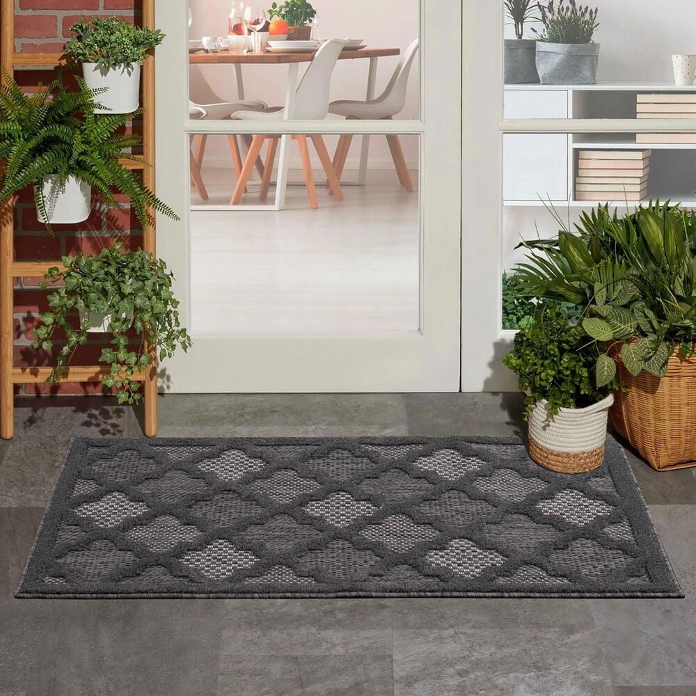 Nourison Easy Care 2&#39; x 4&#39; Charcoal and Black Indoor/Outdoor Area Rug, , large