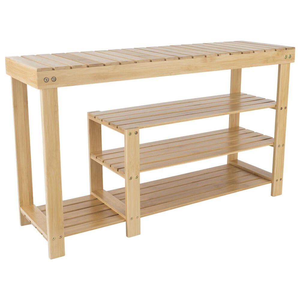 Timberlake Lavish Home 3 Tiers Bamboo Shoe Rack Bench in Bamboo, , large