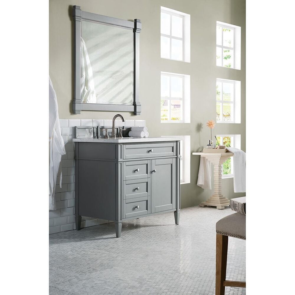 James Martin Brittany 36&quot; Single Vanity in Urban Gray with 3 cm Arctic Fall Solid Surface Top, , large