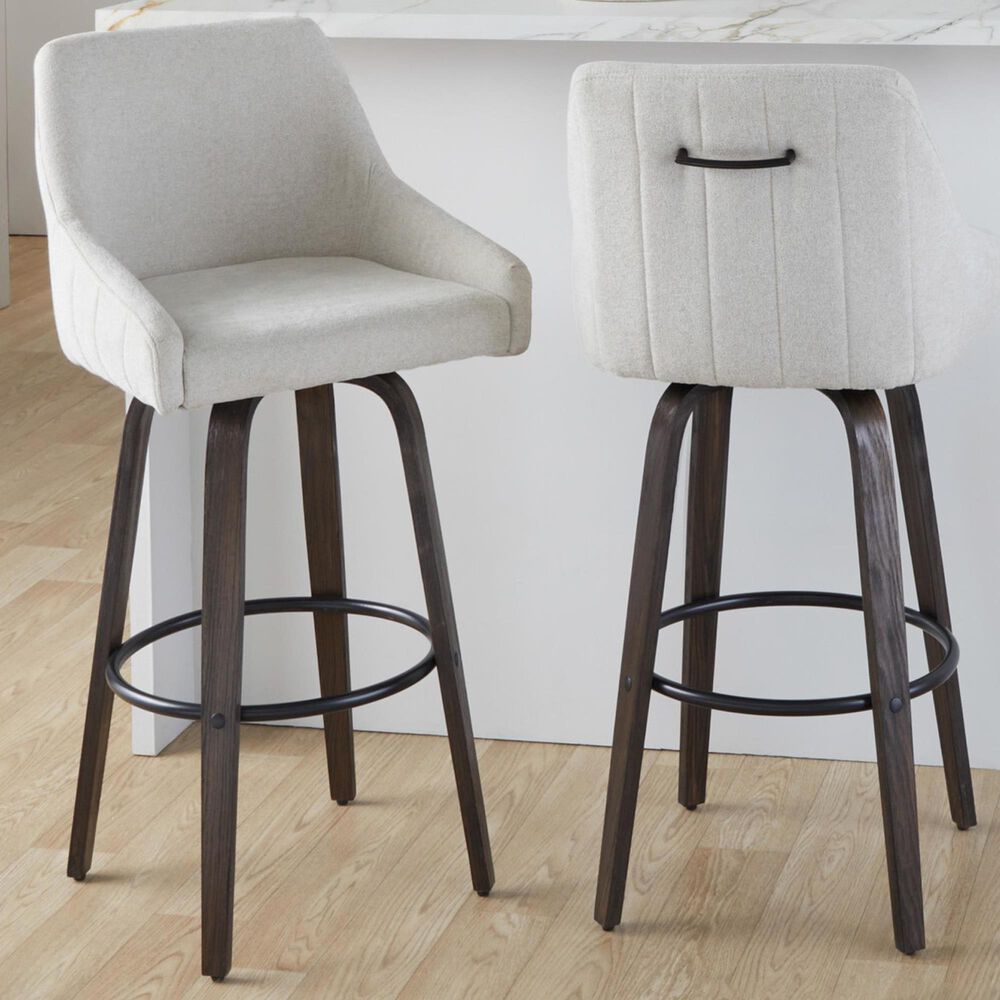 LumiSource Hannah Swivel Bar Stool with Cream Fabric Upholstery in Walnut and Black (Set of 2), , large