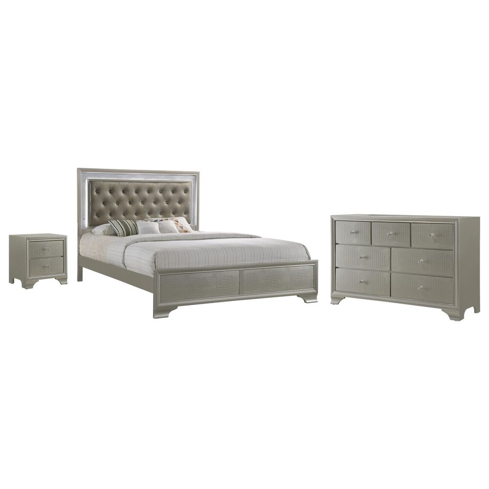 Crown Mark Lyssa 3-Piece King Panel Bedroom Set in Champagne, , large