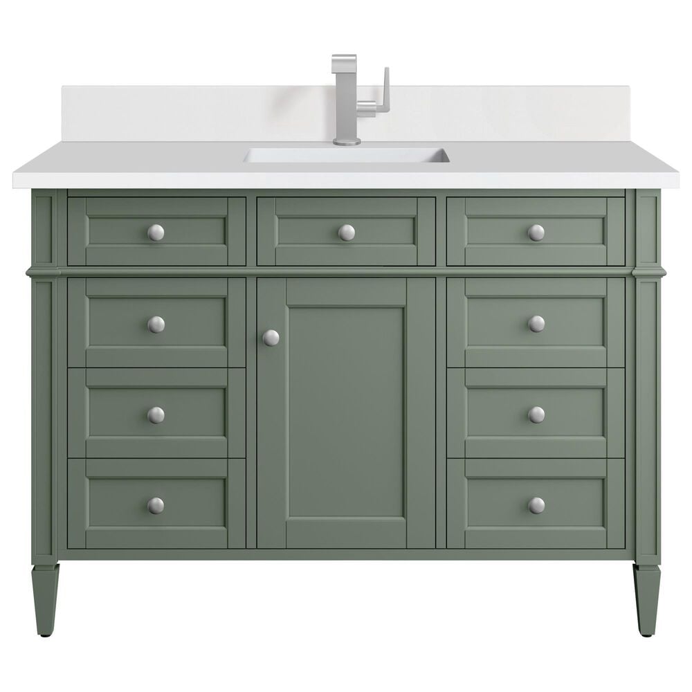 James Martin Vanities Brittany 36" Single Bathroom Vanity in Smokey Celadon with 3 cm White Zeus Quartz Top and Rectangular Sink, , large