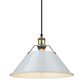 Golden Lighting Orwell 1-Light Wide Large Pendant with Dusky Blue Shade in Aged Brass, , large