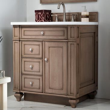 James Martin Bristol 30" Single Bathroom Vanity in Whitewashed Walnut with 3 cm Classic White Quartz Top and Rectangle Sink, , large