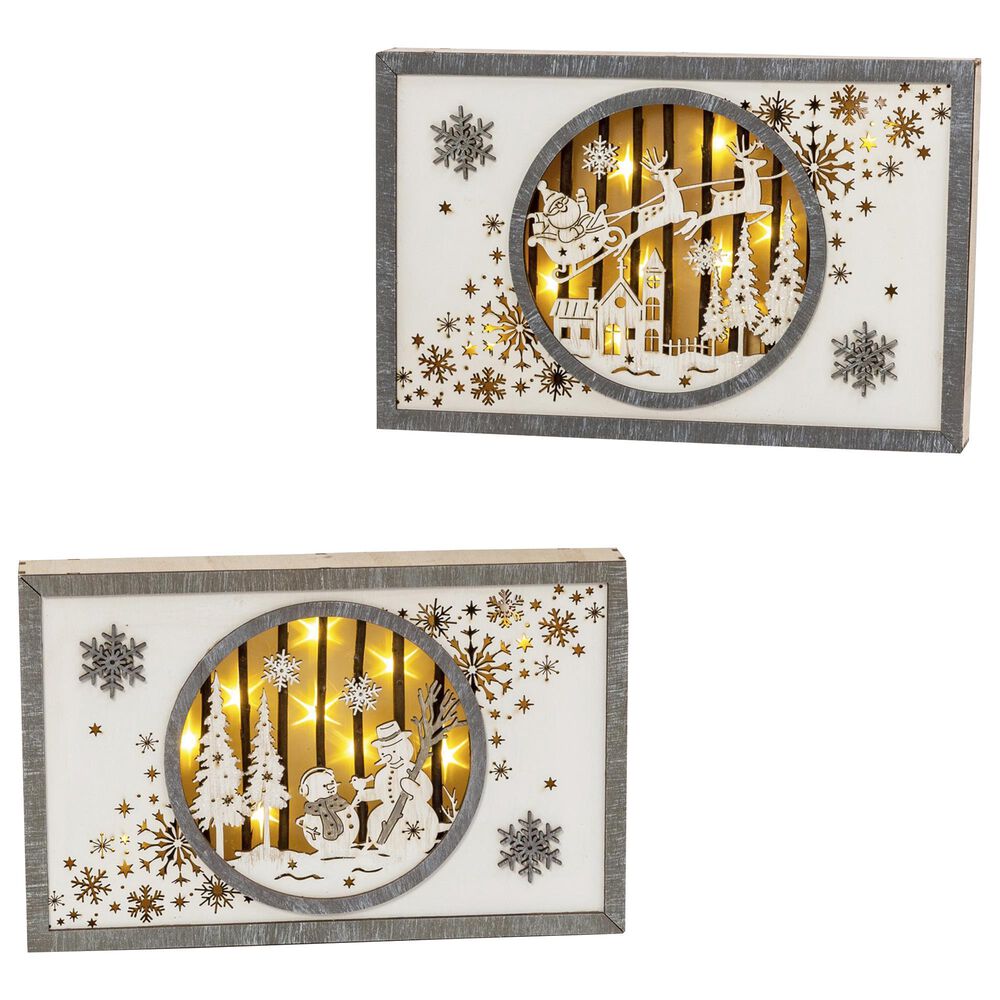 The Gerson Company 11" Holiday Scene Wall Decor in White and Silver (Set of 2), , large
