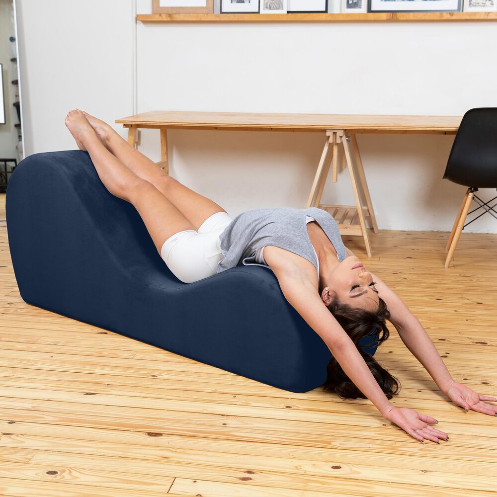 Jaxx Avana Chaise Lounge Yoga Chair in Ink Blue Velvet, , large