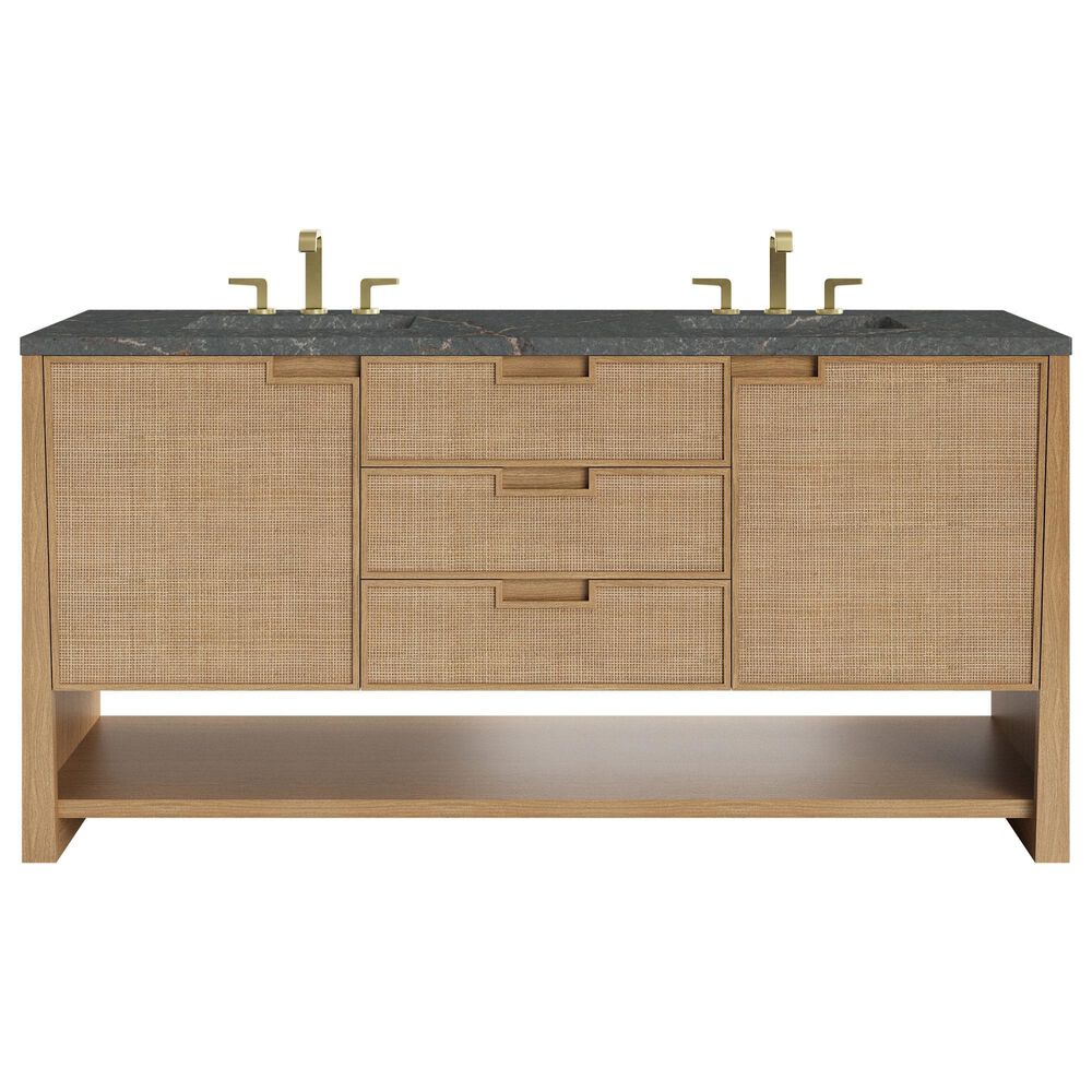 James Martin Vanities Solene 72" Double Bathroom Vanity in Seaside Oak with 3 cm Parisien Bleu Quartz Top and Rectangular Sinks, , large