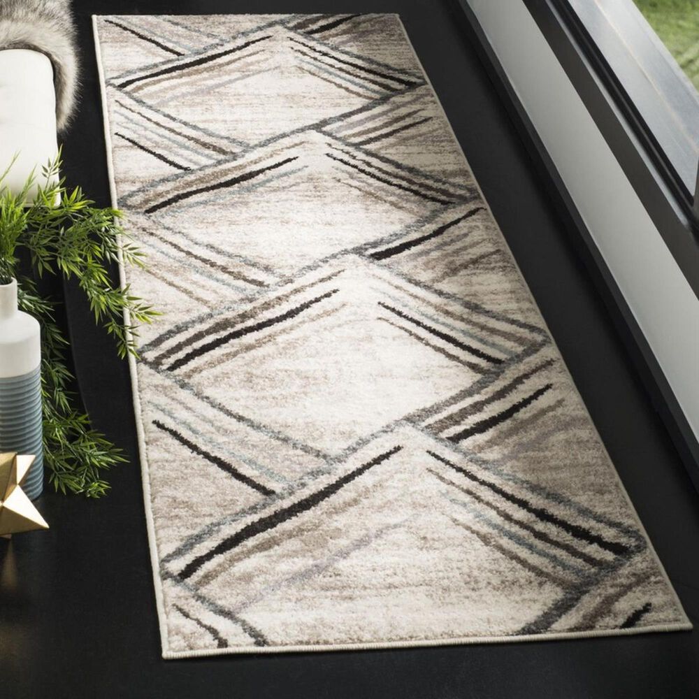 Safavieh Amsterdam AMS112A 2&#39;3&quot; x 8&#39; Cream and Charcoal Runner, , large