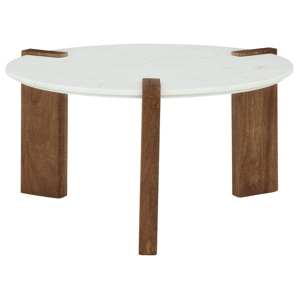 Ashley Isanti 3-Piece Occasional Table Set in White and Light Brown, , large