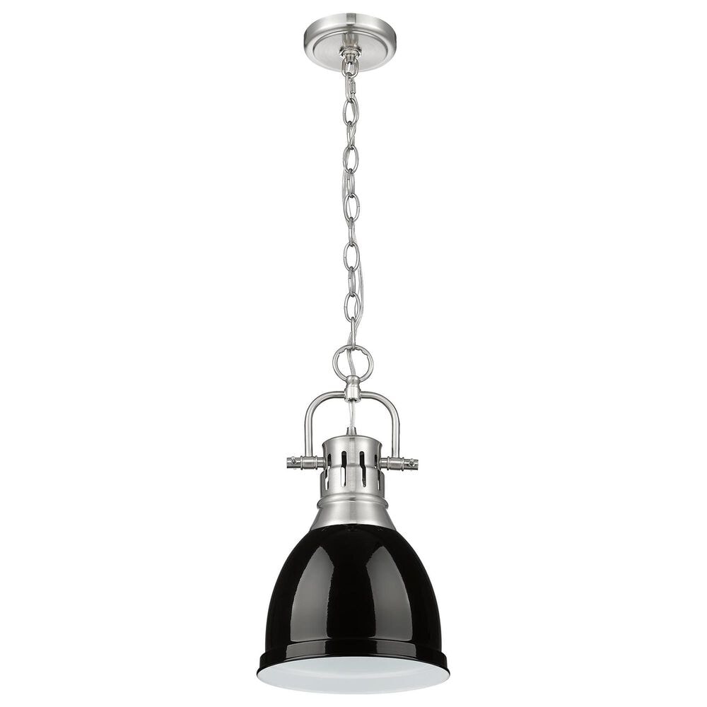 Golden Lighting Duncan 1-Light Small Pendant with Chain and Black Shade in Pewter, , large