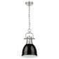 Golden Lighting Duncan 1-Light Small Pendant with Chain and Black Shade in Pewter, , large