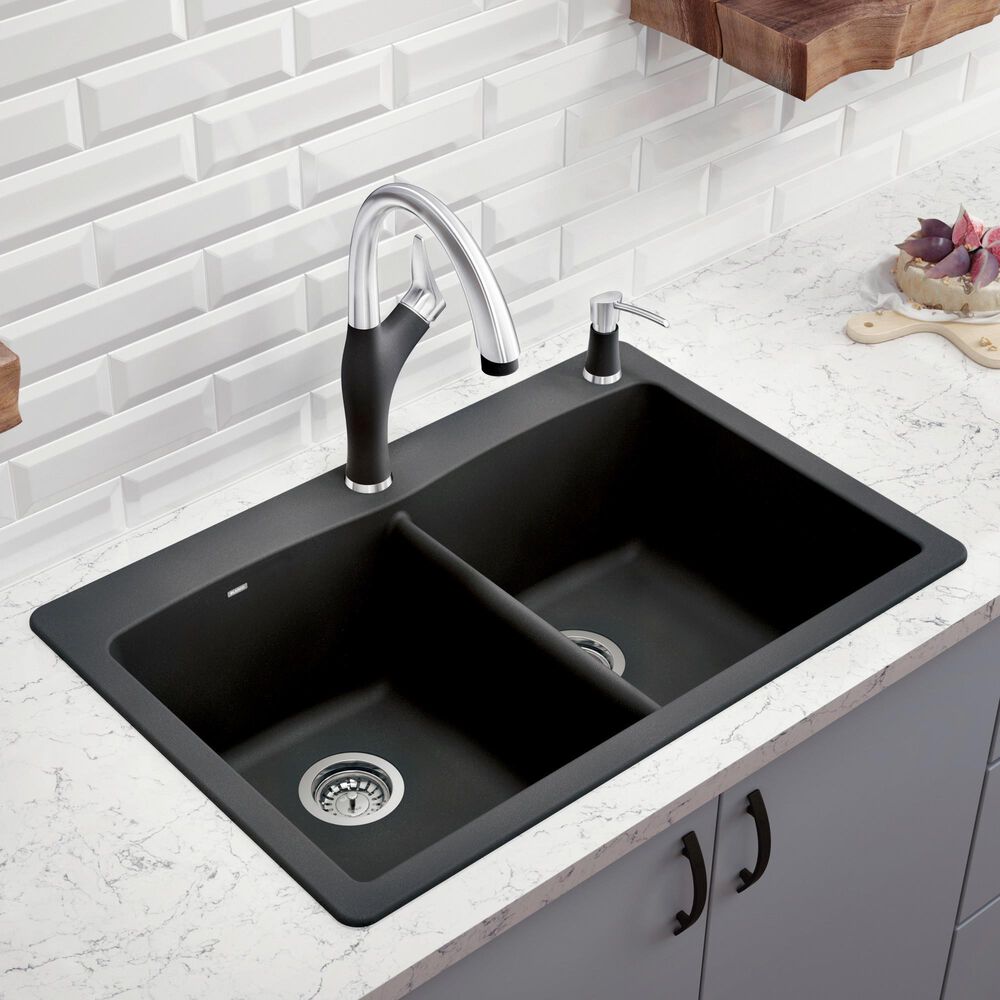 Blanco Diamond 33&quot; Equal Double Dual Mount Kitchen Sink in Anthracite, , large