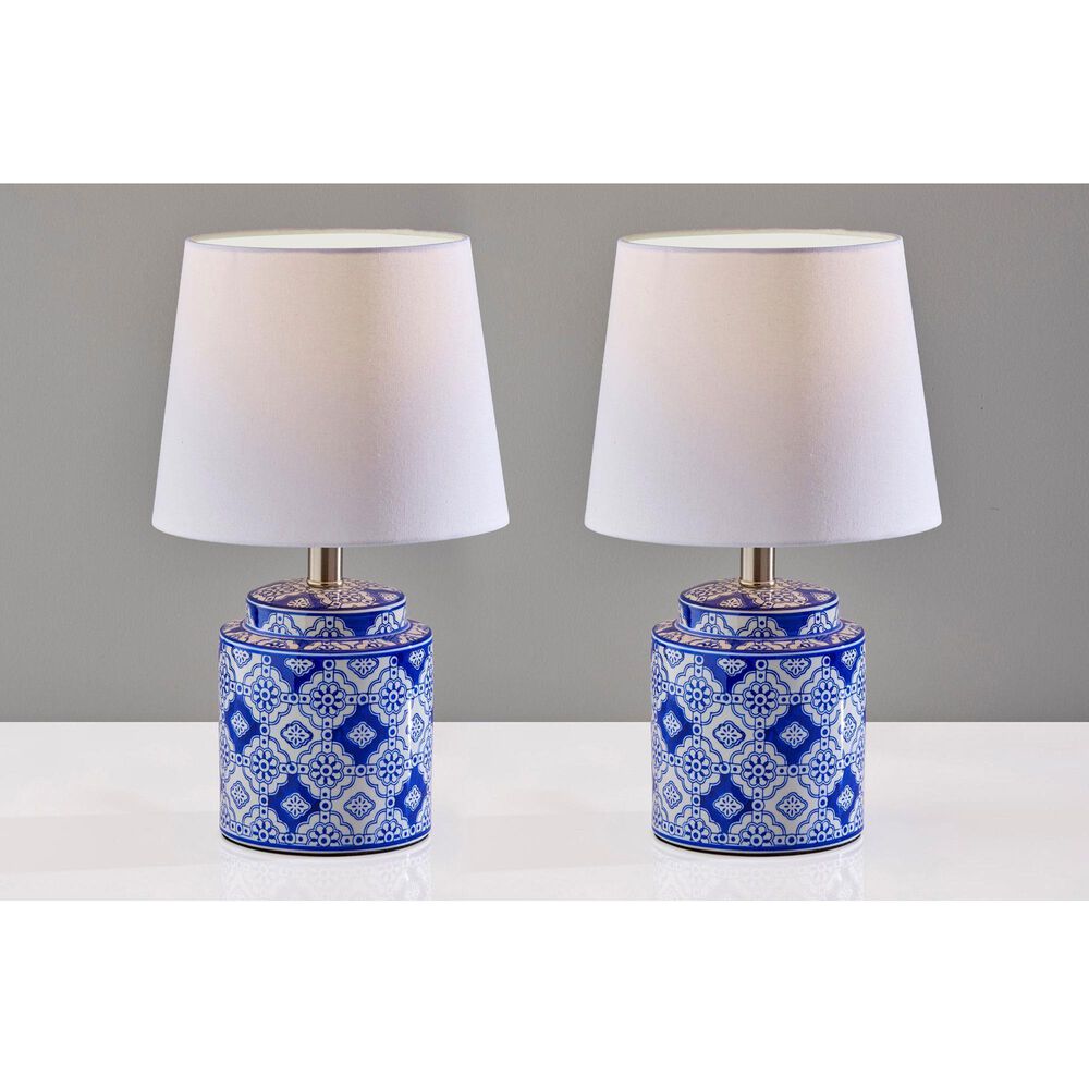 Adesso Polly Table Lamp in White and Blue &#40;Set of 2&#41;, , large